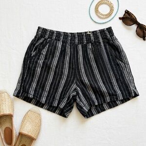 Briggs Striped Linen Pull On Shorts M Black White Pockets